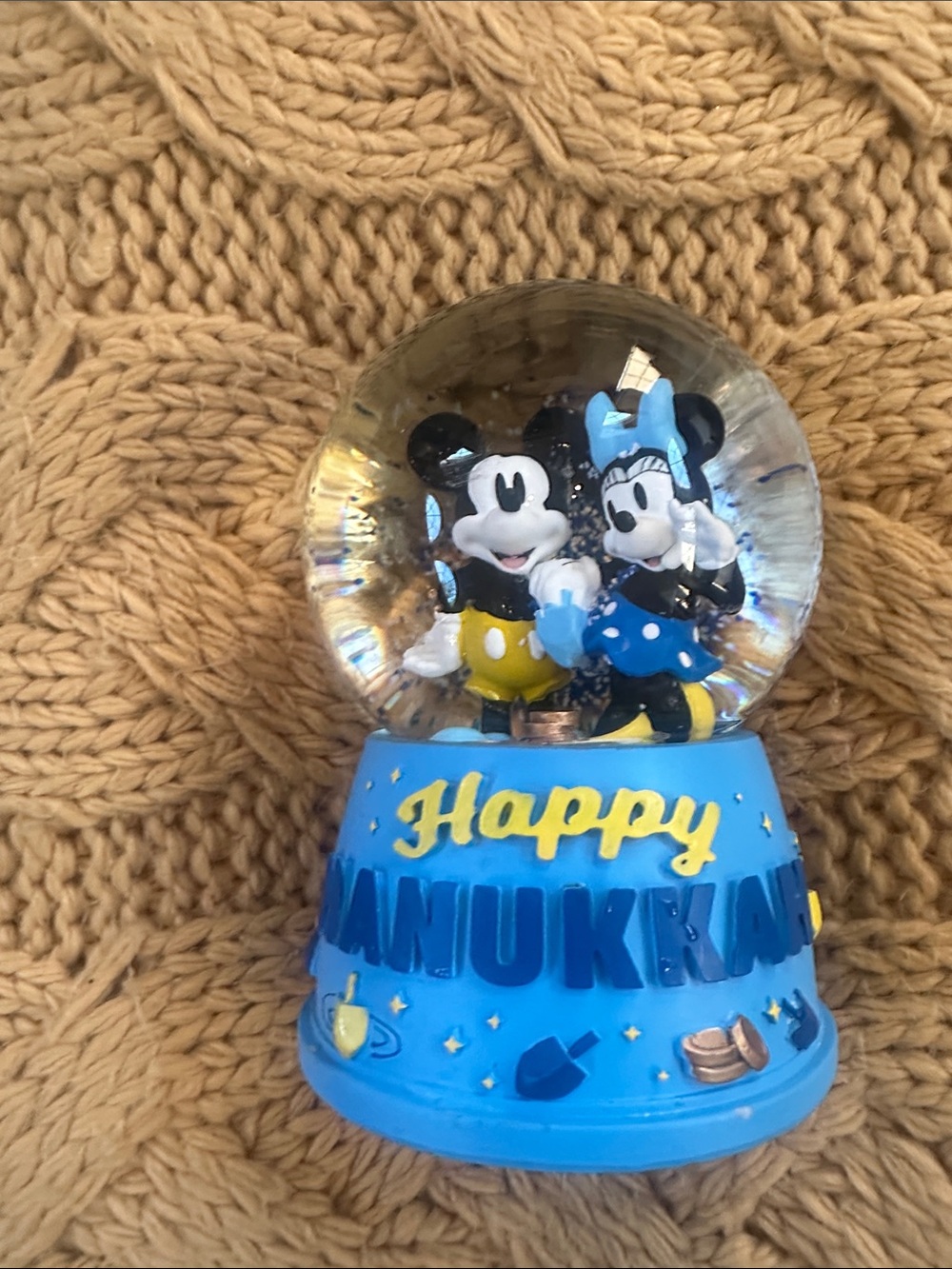 Disney Blue and Yellow Mickey & Minnie Hanukkah Snow Globe